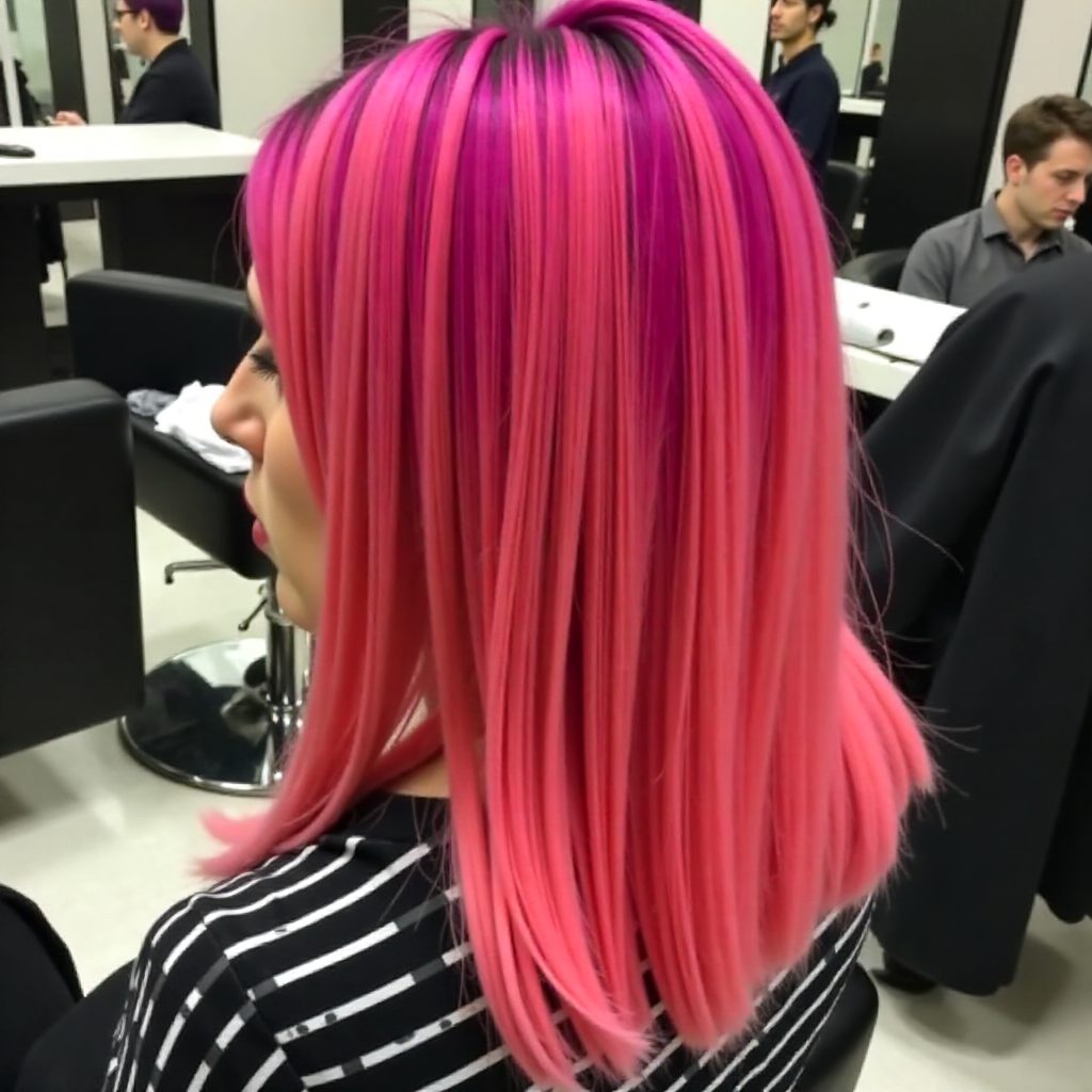 Pink And Orange Straight Hair