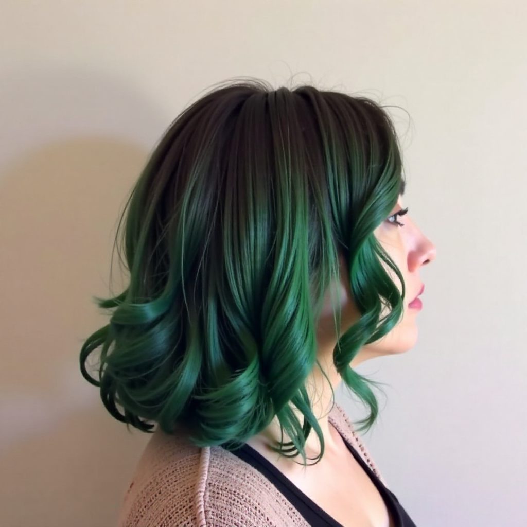 Black And Green Curly Bob