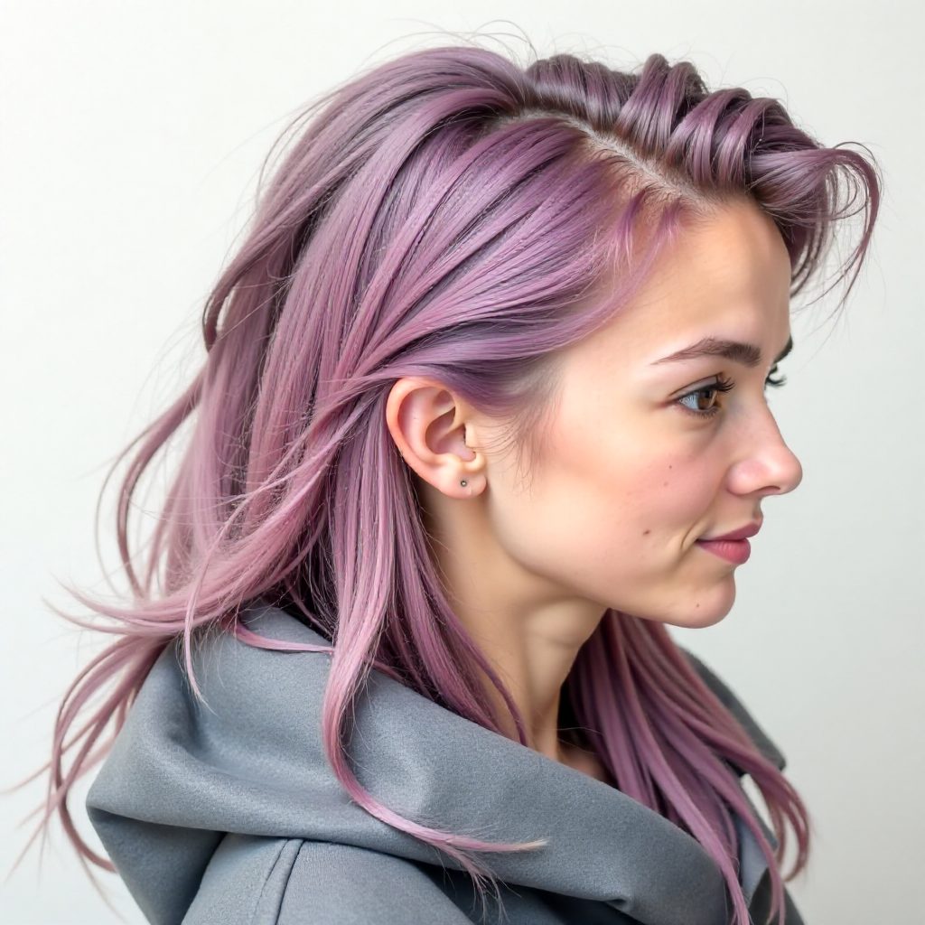 Pastel Purple Curly Braided Hairstyle