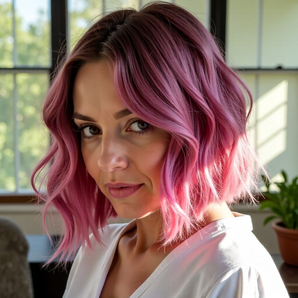 Burgundy Bob With Pink Dip Dye
