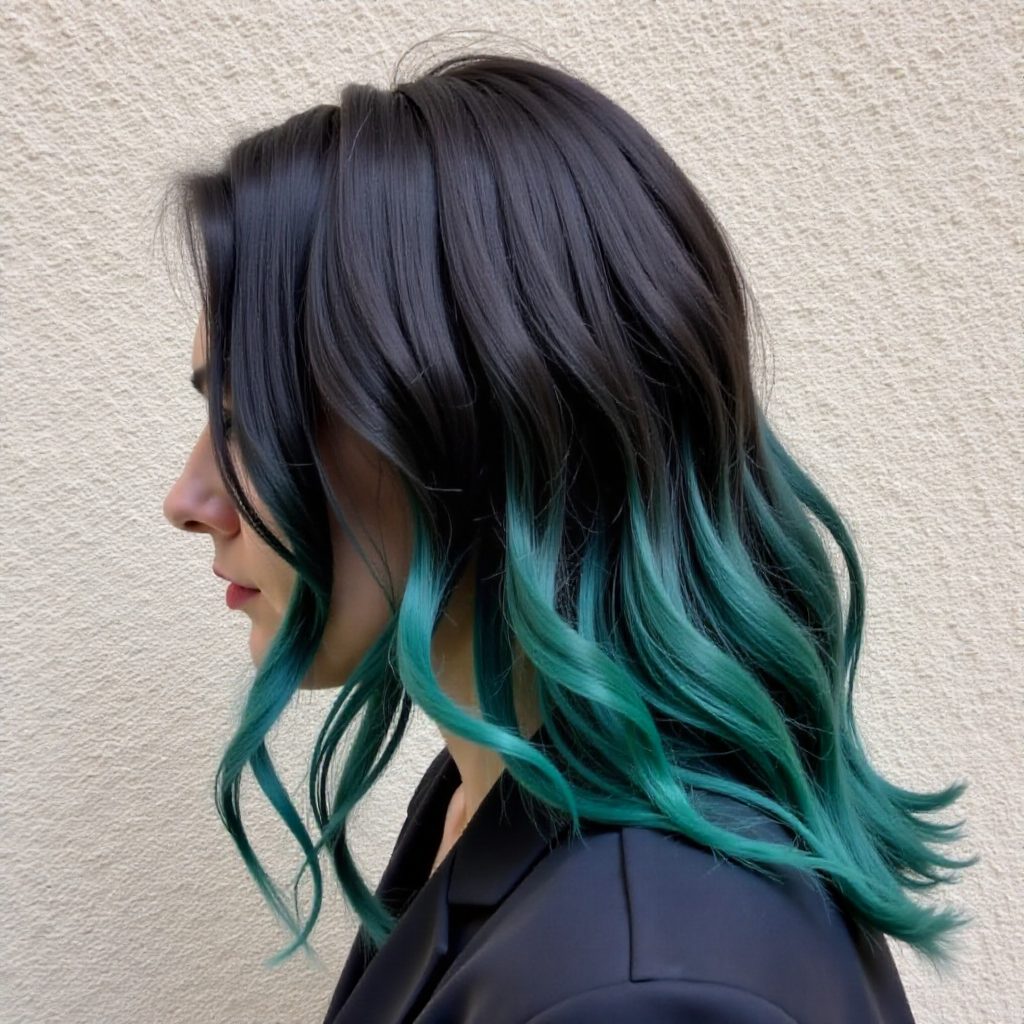 Black Bob With Blue Dip Dye