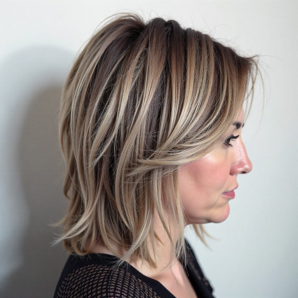 Ash Brown Bob With Purple Balayage