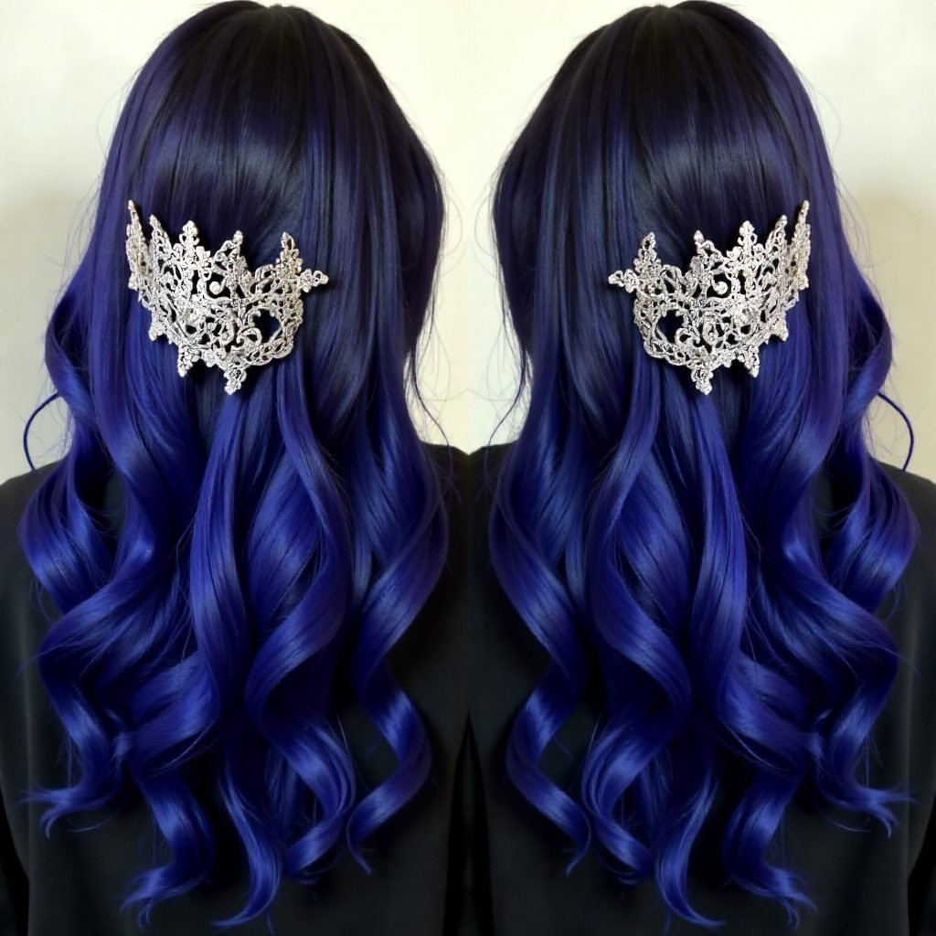 Black Hair With Blue Ombre And Purple Highlights