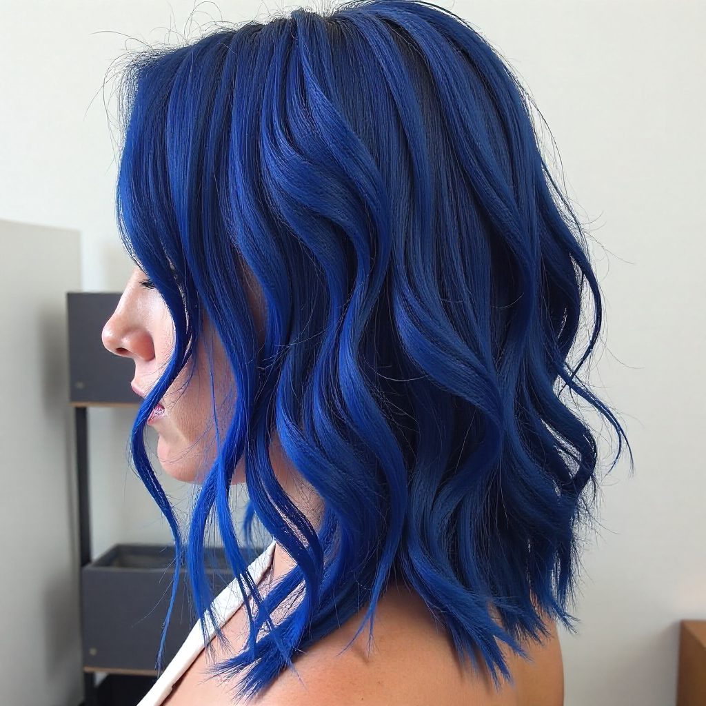 Medium Layered Dark Blue Hairstyle