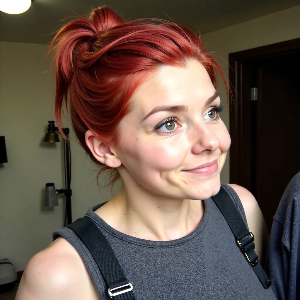 Red Victory Roll Updo With Head Scarf
