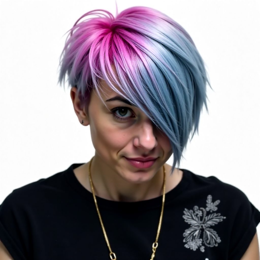 Blue Asymmetrical Undercut Bob