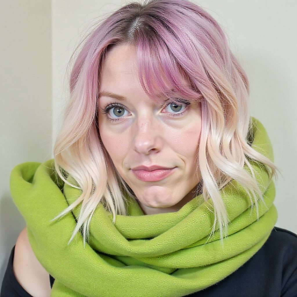Light Pastel Pink Hair With Lime Dip Dye