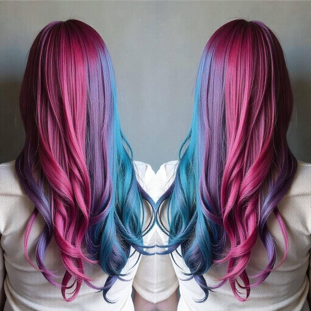 Brown Hair With Pink And Teal Sections