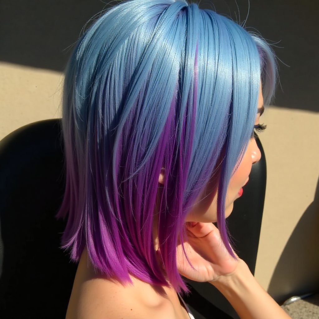 Pastel Blue To Lavender Ombre Bob