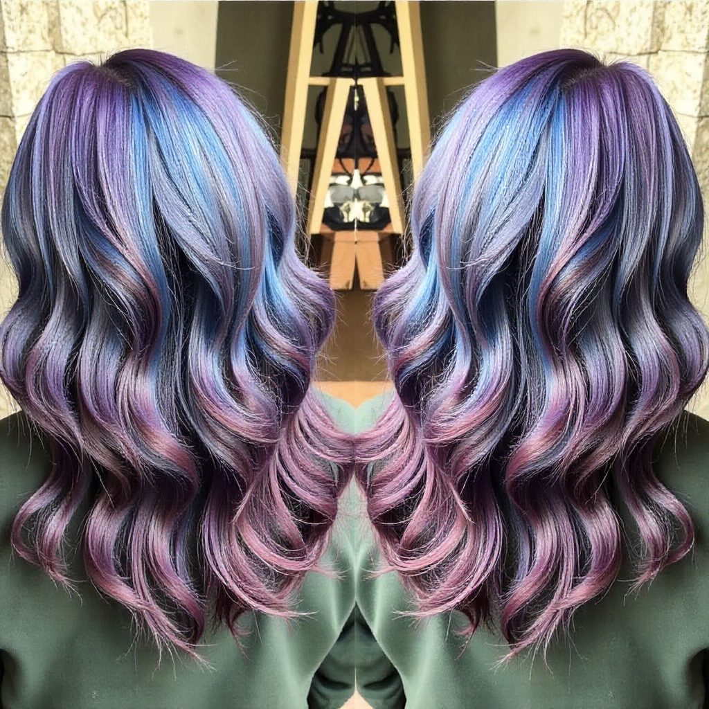 Purple And Teal Balayage Hair