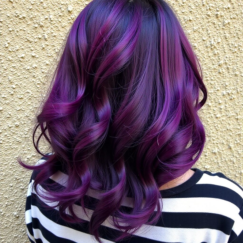 Bright Blue And Purple Balayage Hair