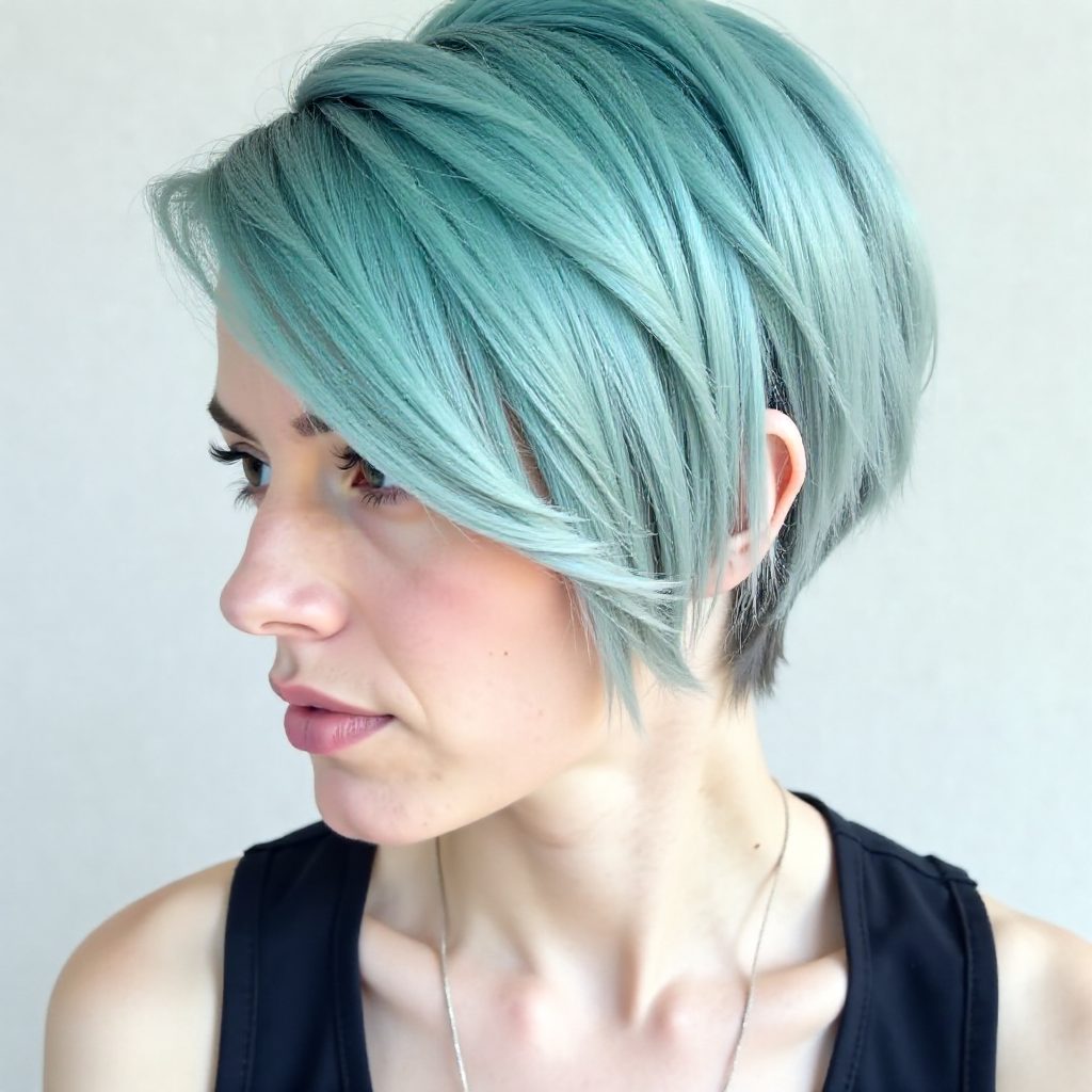 Short Mint And Silver Hair