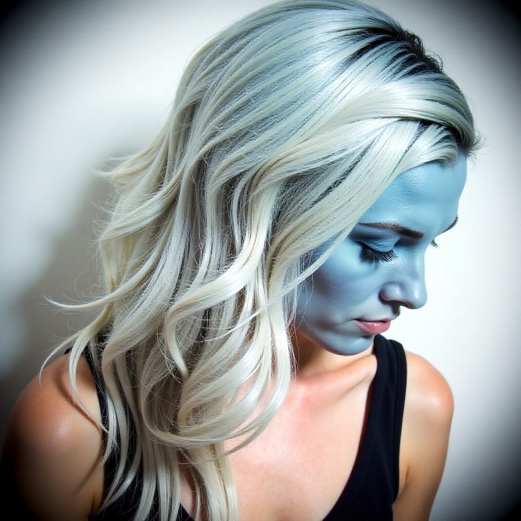 Pastel Blue Hair With Silver Balayage