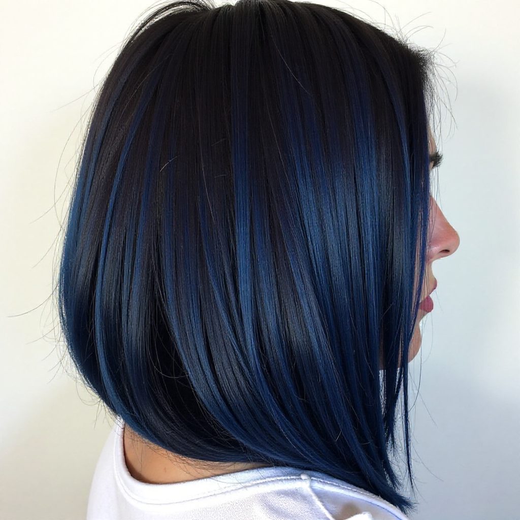 Sleek Black Bob With Blue Highlights