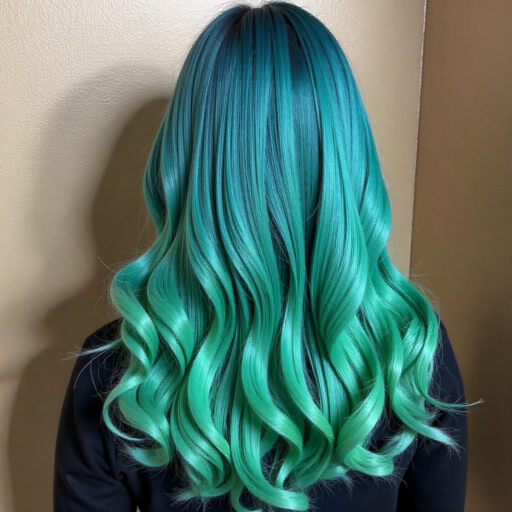 Blue To Teal Long Ombre Hair