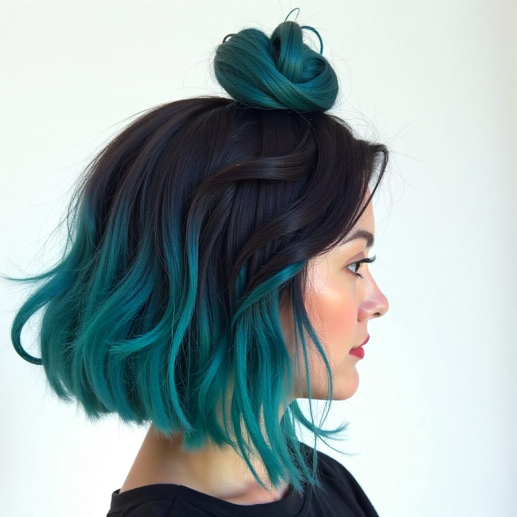 Black To Bright Teal Ombre Bob