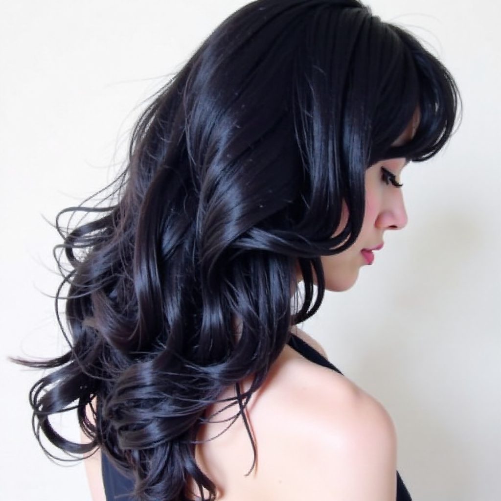 Long Curly Blue Black Hair