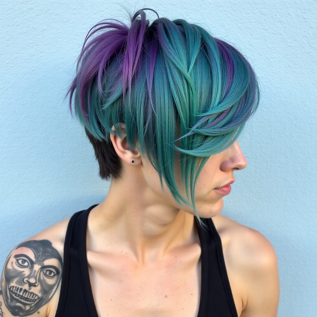 Blue Green And Red Undercut Hairstyle