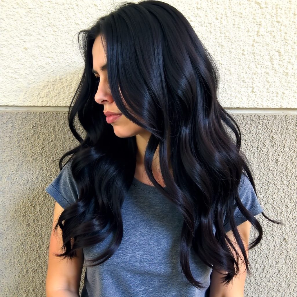 Long Black Hair With Blue Highlights