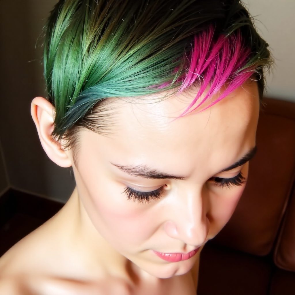 Pink And Green Hair Tat For Dark Brown Hair