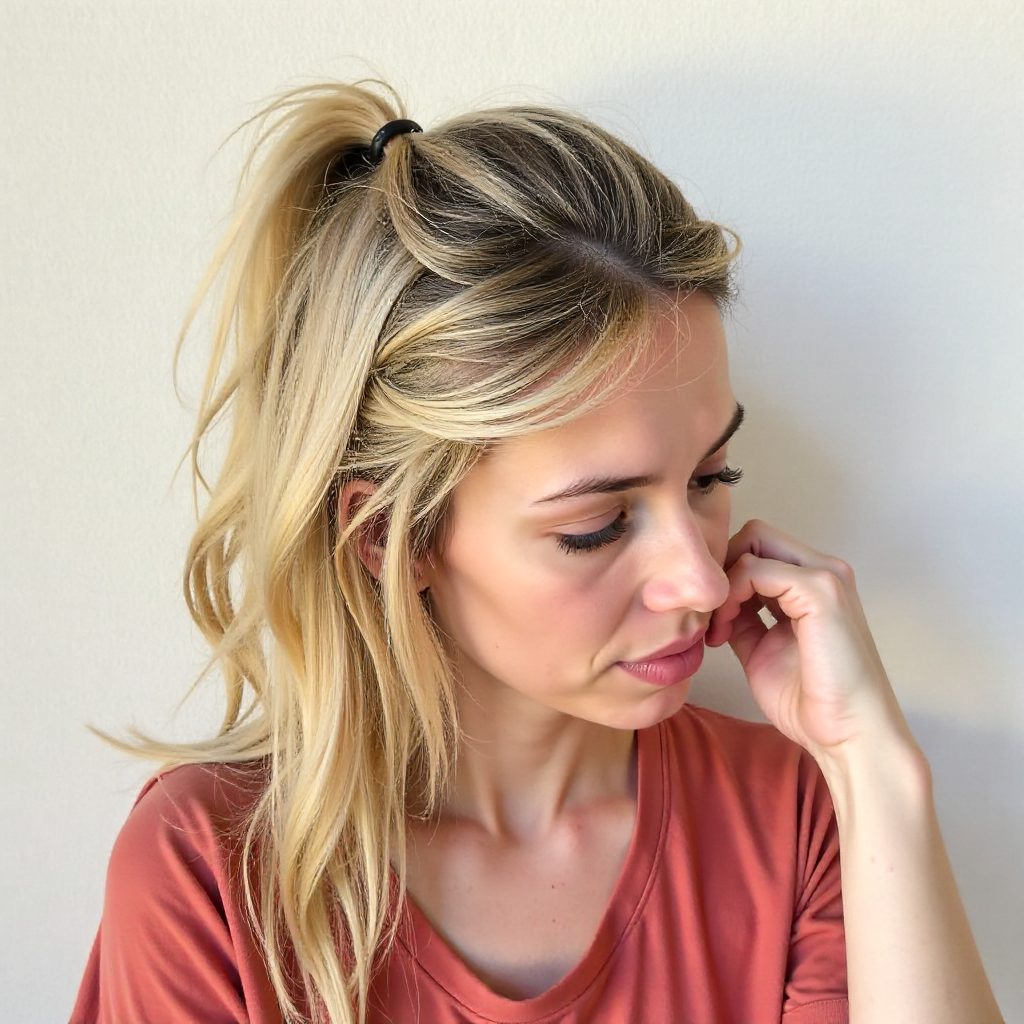 Blonde Messy Ponytail With Bangs