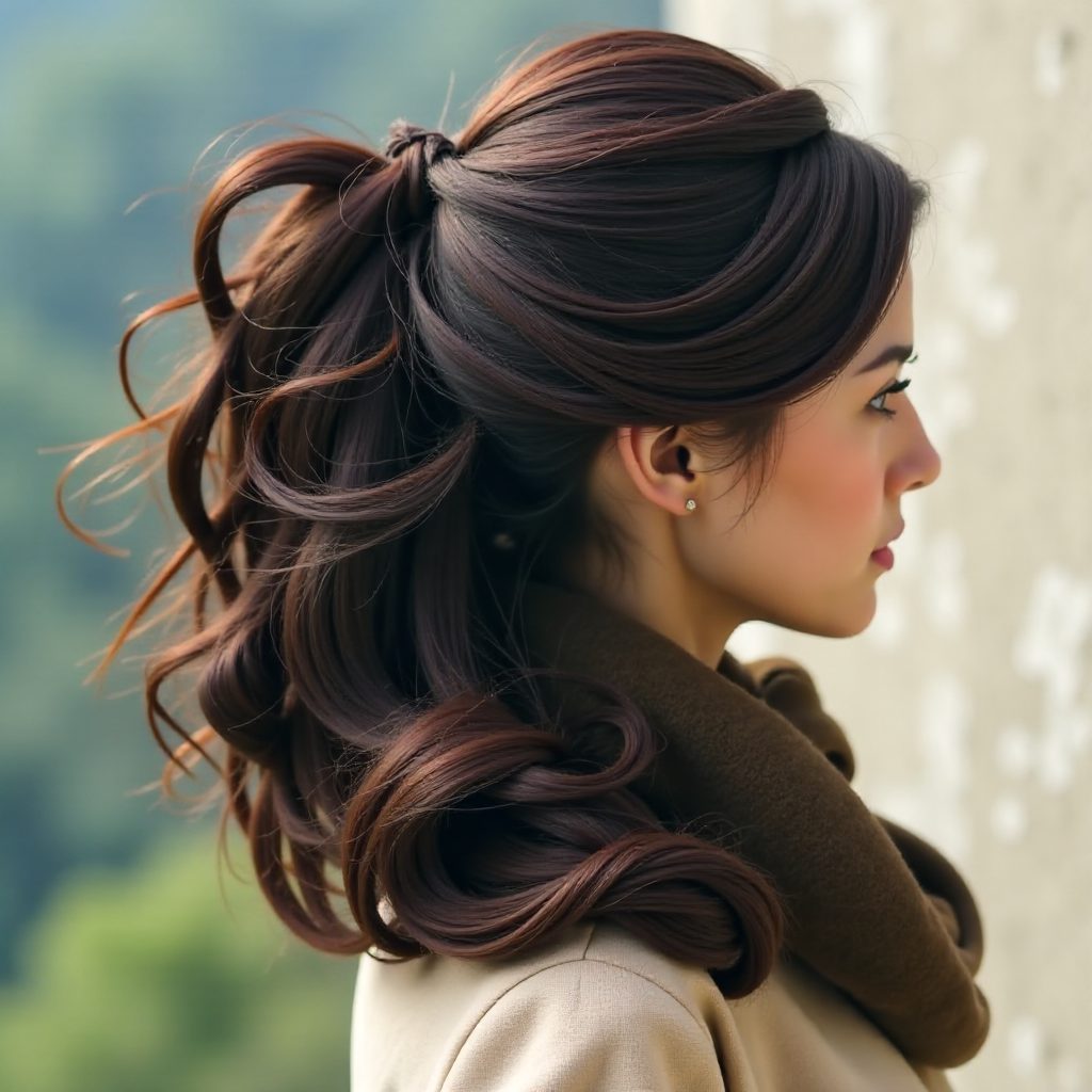Long Thick Curly Ponytail With Bouffant
