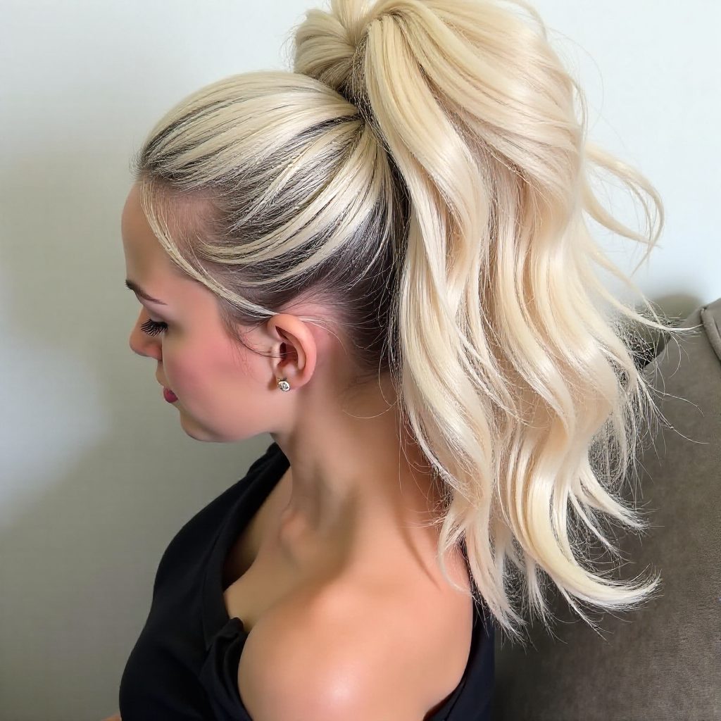 Curly Blonde Ponytail With Hair Wrap