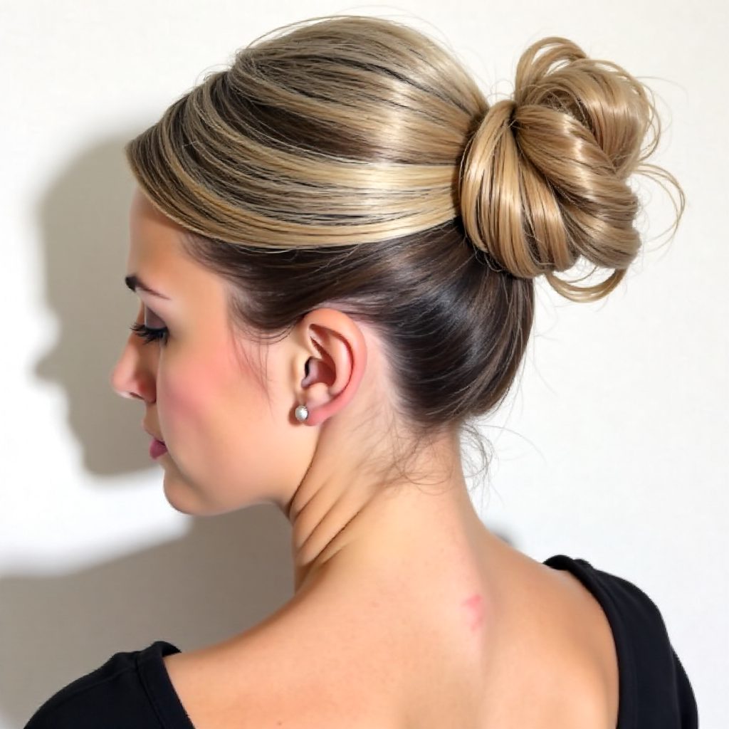 Sleek Sock Bun With Bangs