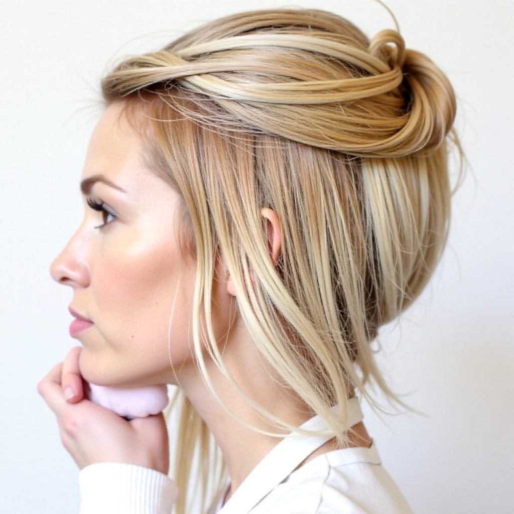 Medium Hairstyle With Half Up Knot
