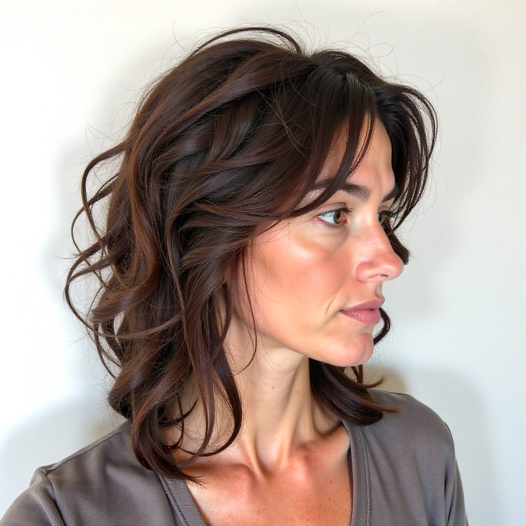 Permed Medium Layered Cut With Bangs