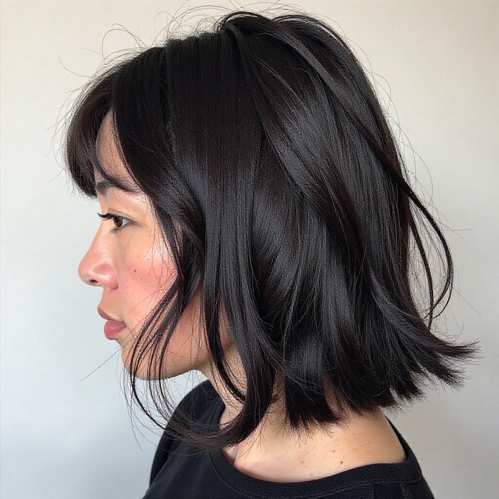 Long Perm Hairstyle With Thin Curls And Short Bangs