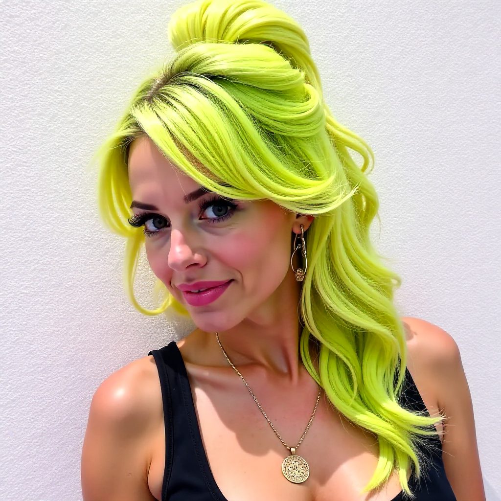 Lime Green Hair Color Braided and Shaved Hairstyle