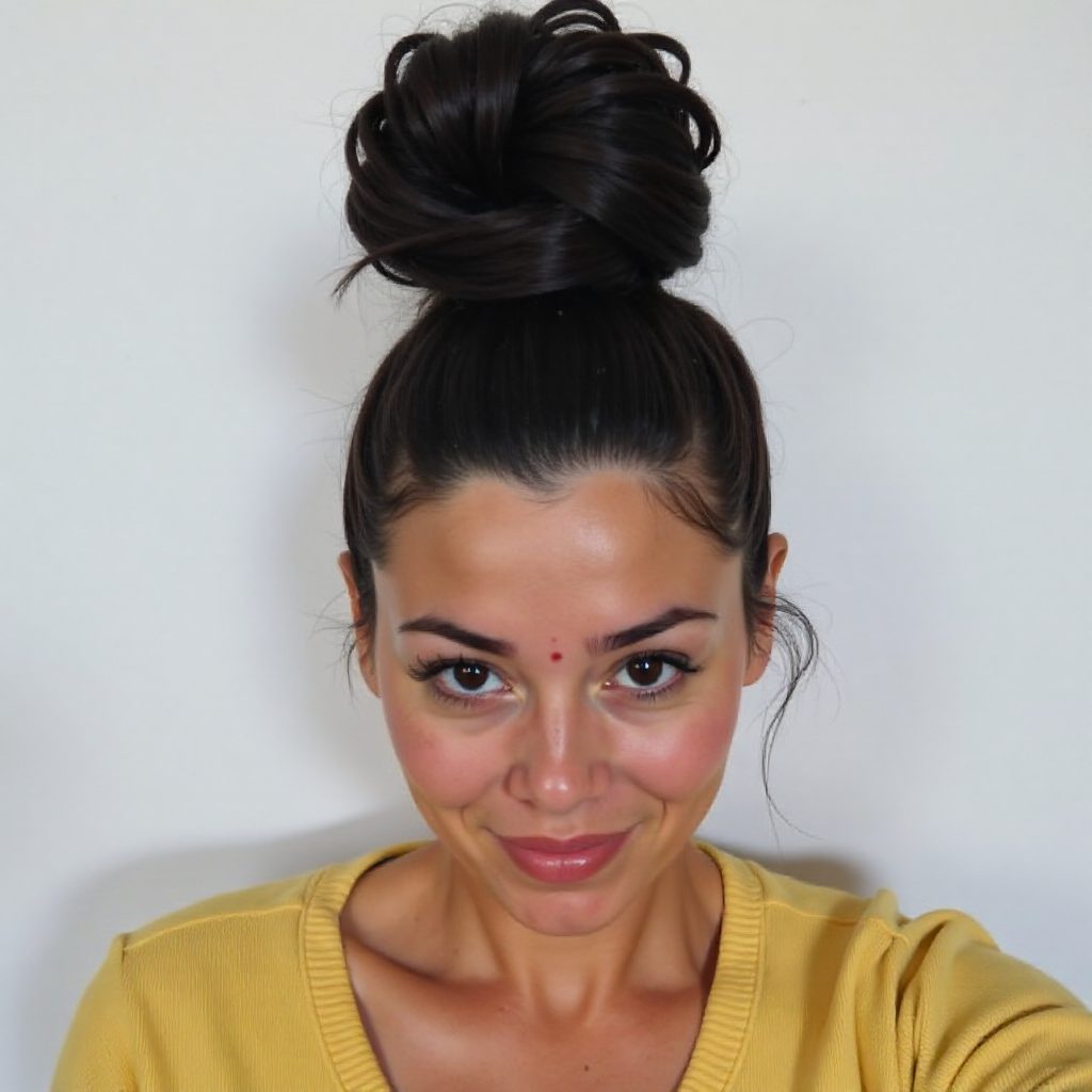 High Natural Bun And Braids With Beads