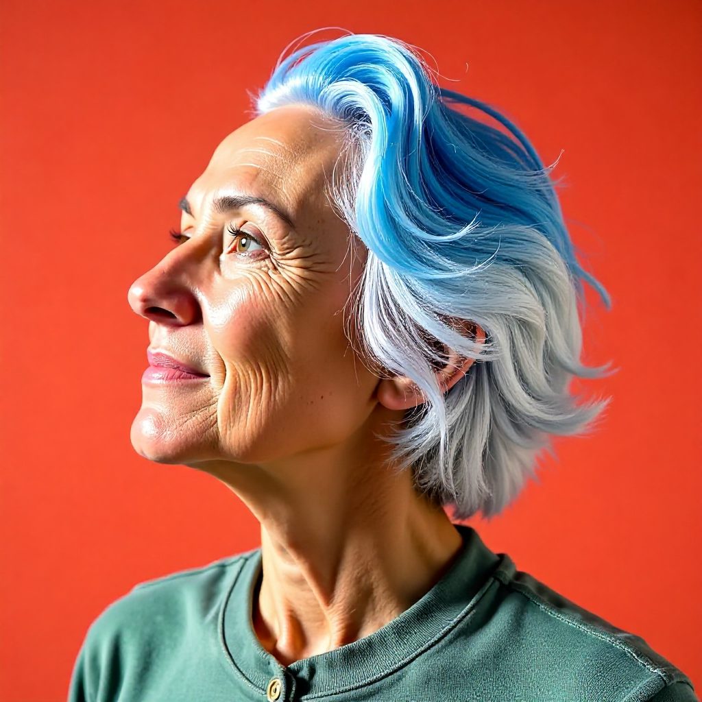 Natural White Bob With Blue Bangs