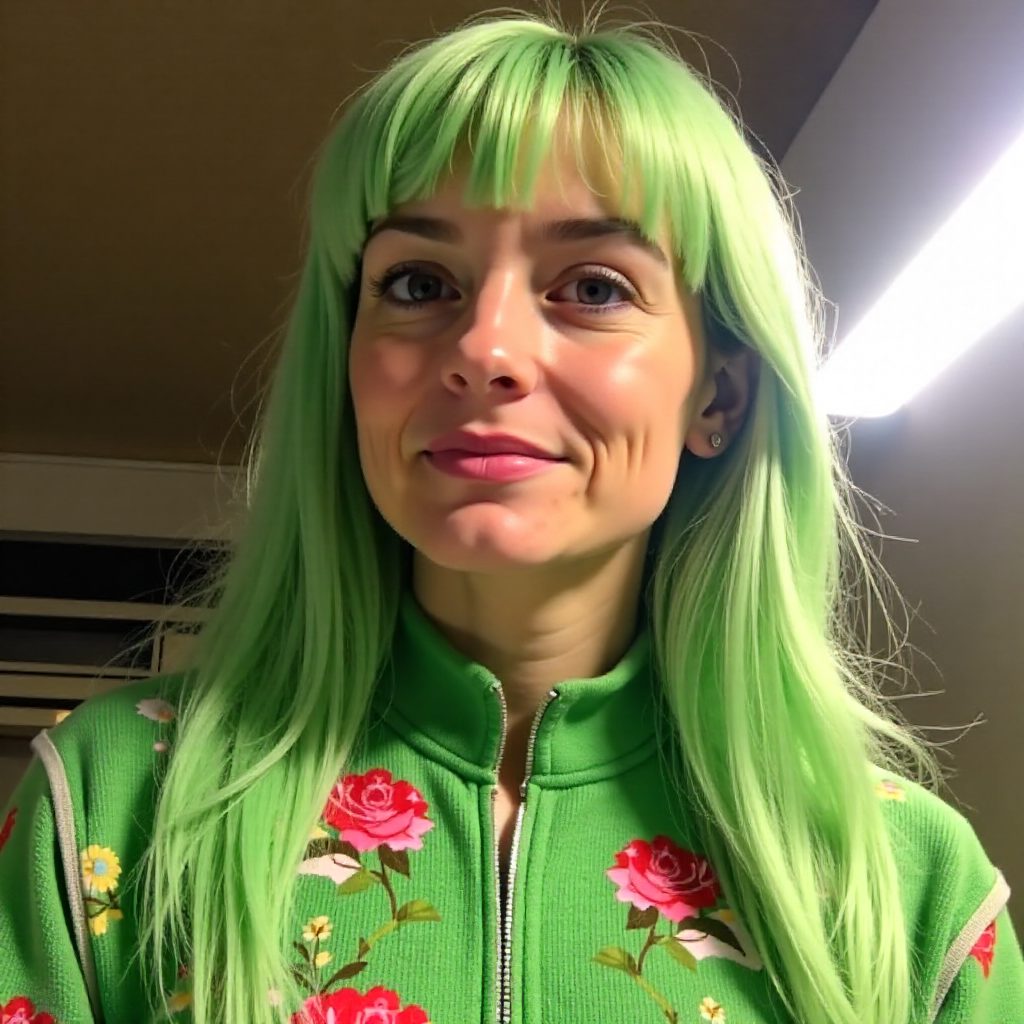 Long Green Hair With Full Bangs