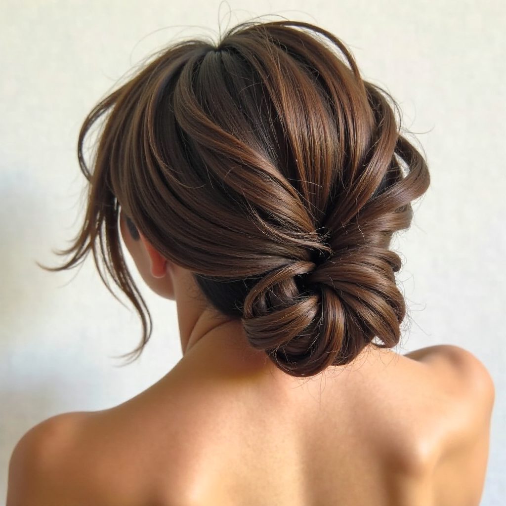 Updo with Double Braids and a Low Bun