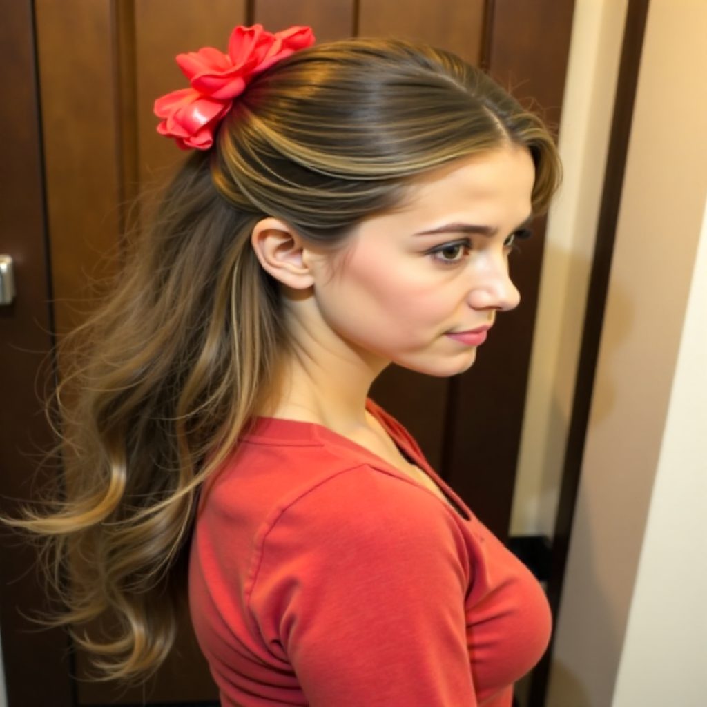 Hairstyle with a Red Bow