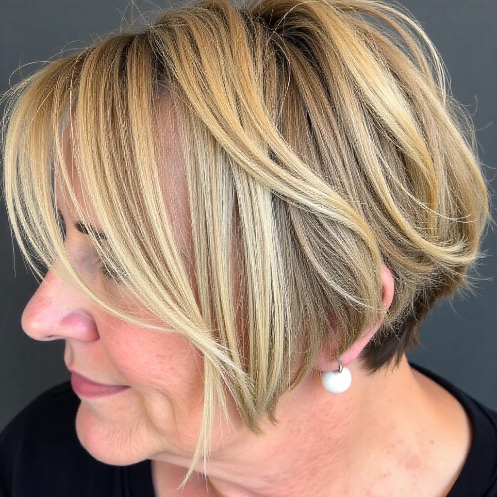 Layered Pixie Bob and Balayage for Mature Women