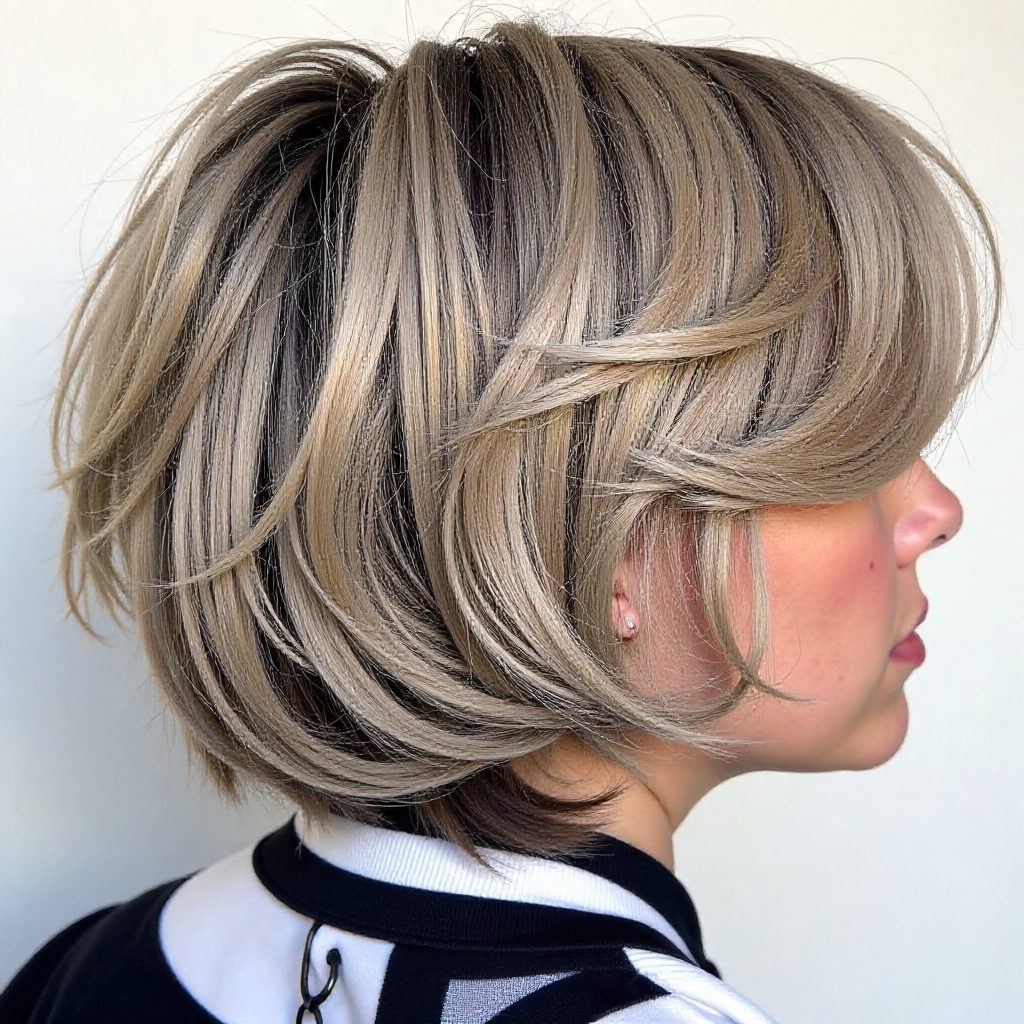 Heavily Layered Bob with Highlights
