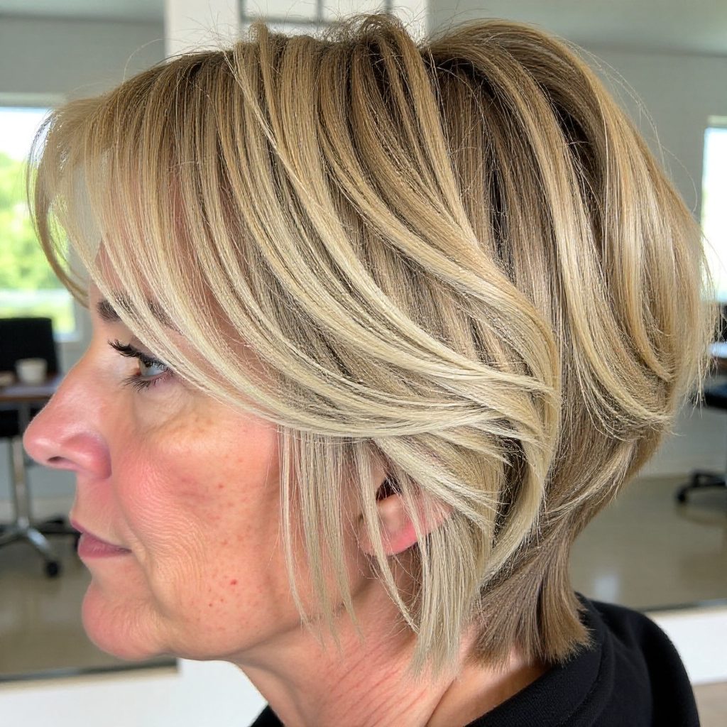 Blonde Blunt Bob with Feathered Bangs