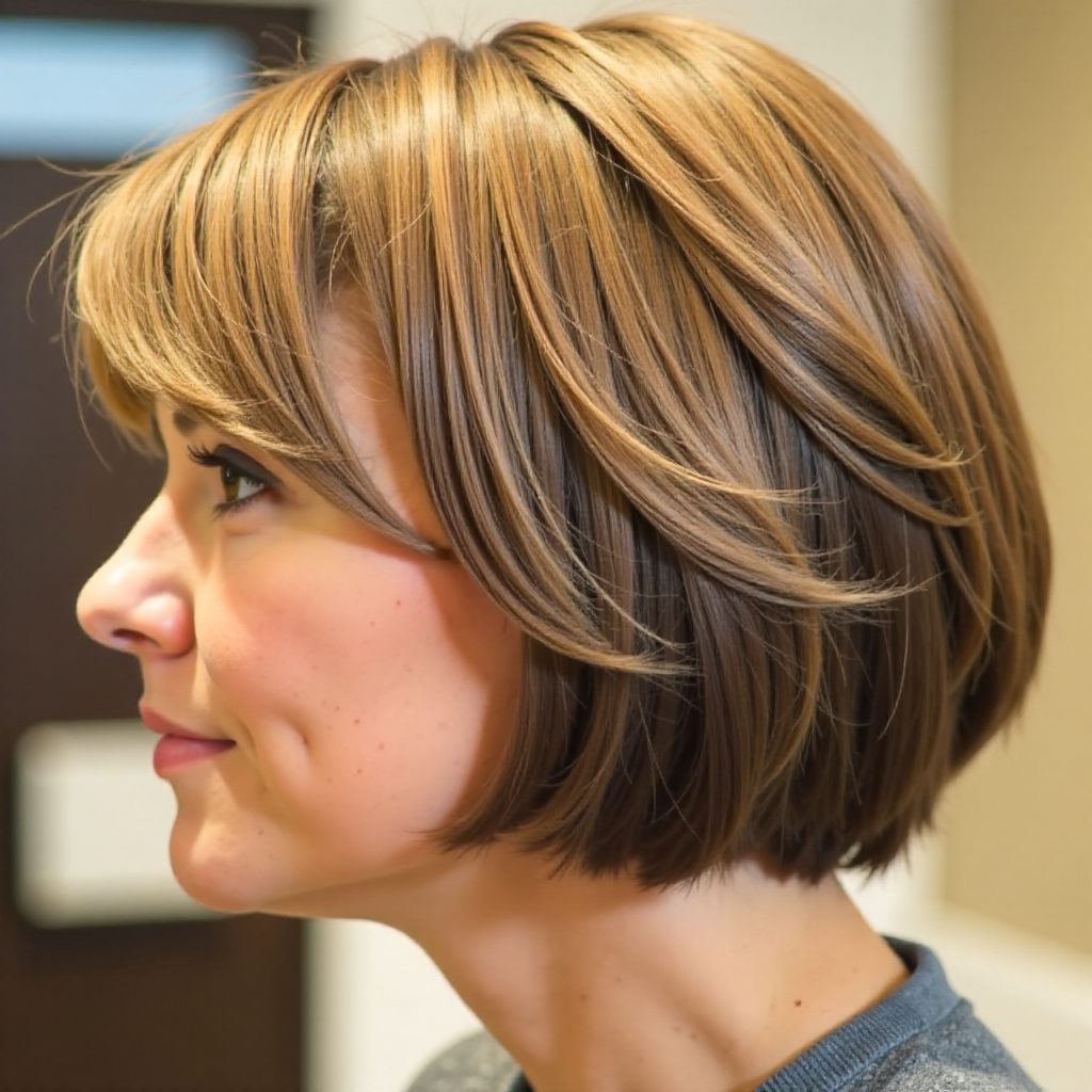 Blunt Bob with Soft Layers and Side Bangs