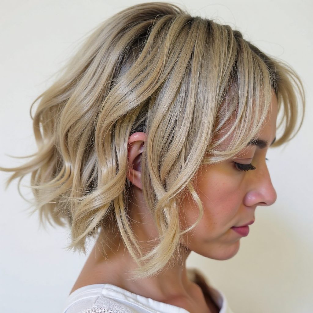 Blonde A Line Bob with Lived In Waves