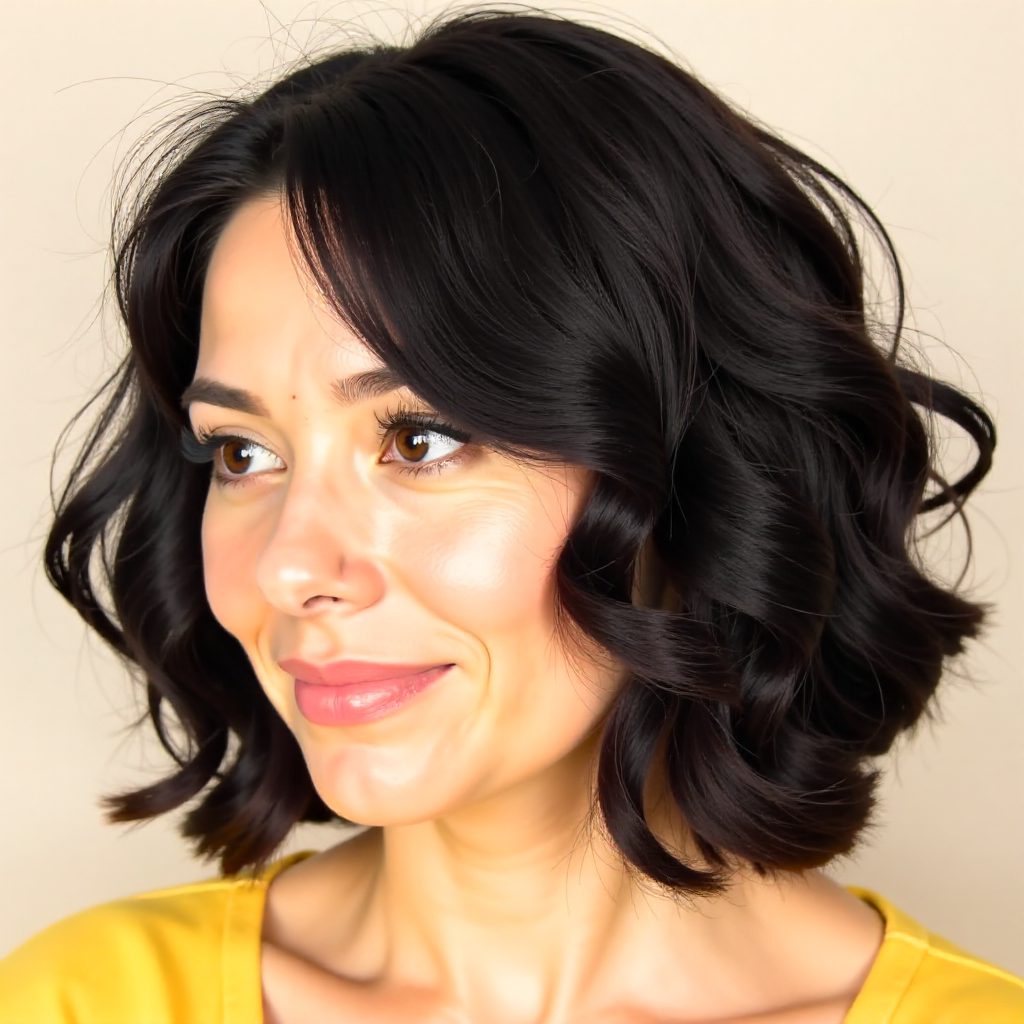 Shoulder Length Wavy Bob with Bangs for Over 50