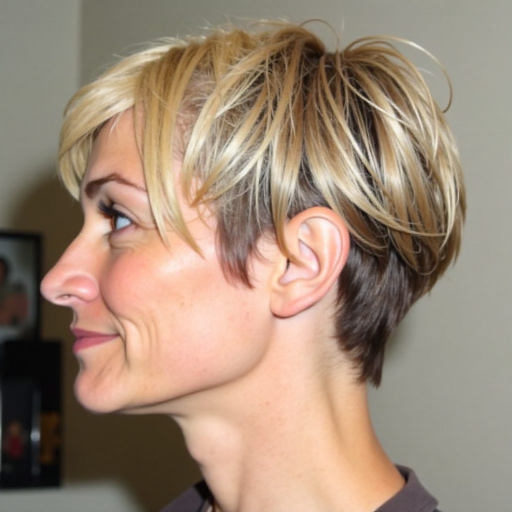 Pixie with Brown Tapered Undercut and Blonde Feathered Top