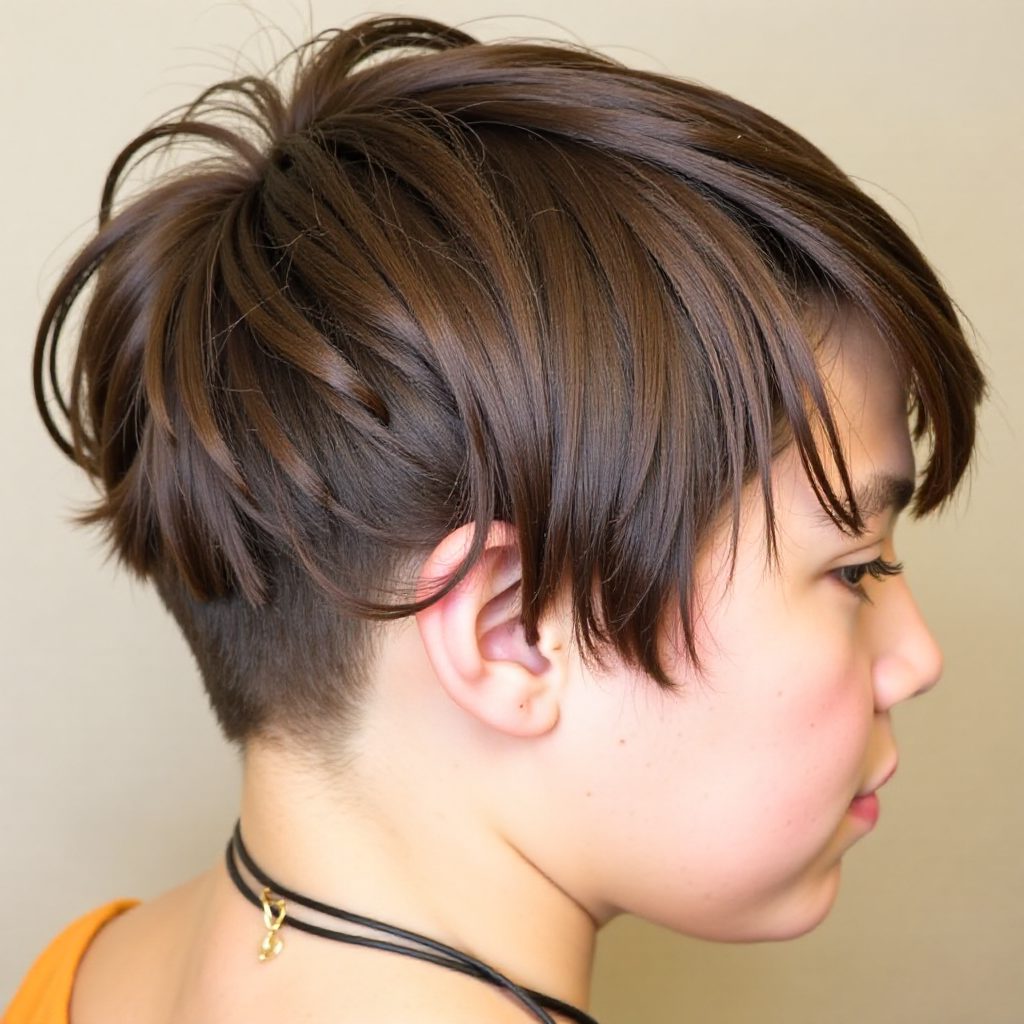 Red Brown Feathered Pixie with Nape Undercut