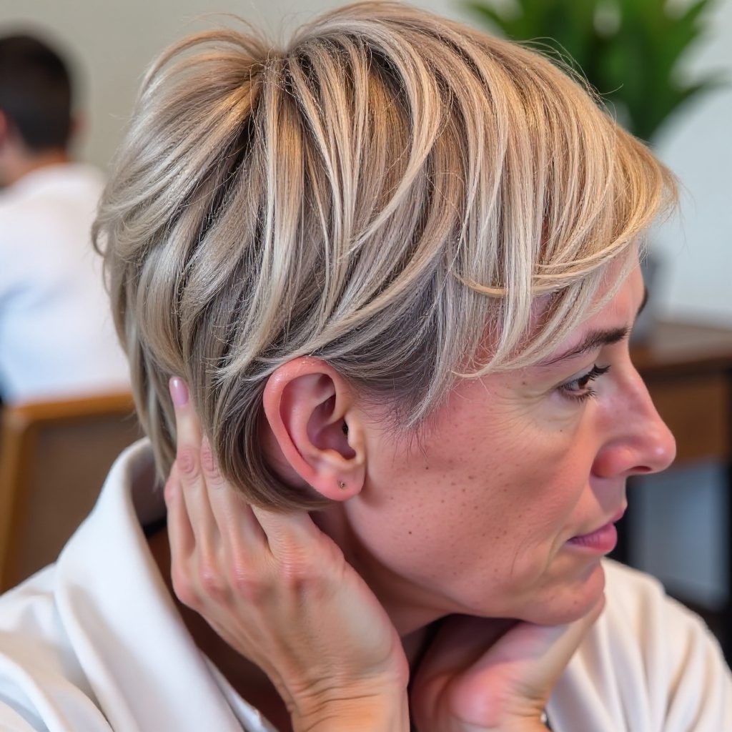 Short Gray Hair with Purple Undertone