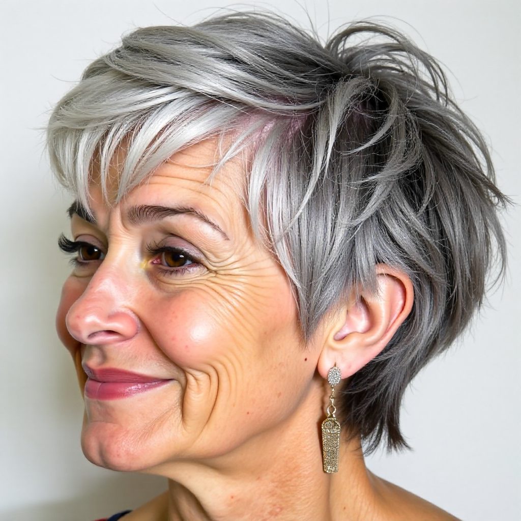 Voluminous Short Cut with Bangs for Women over 60