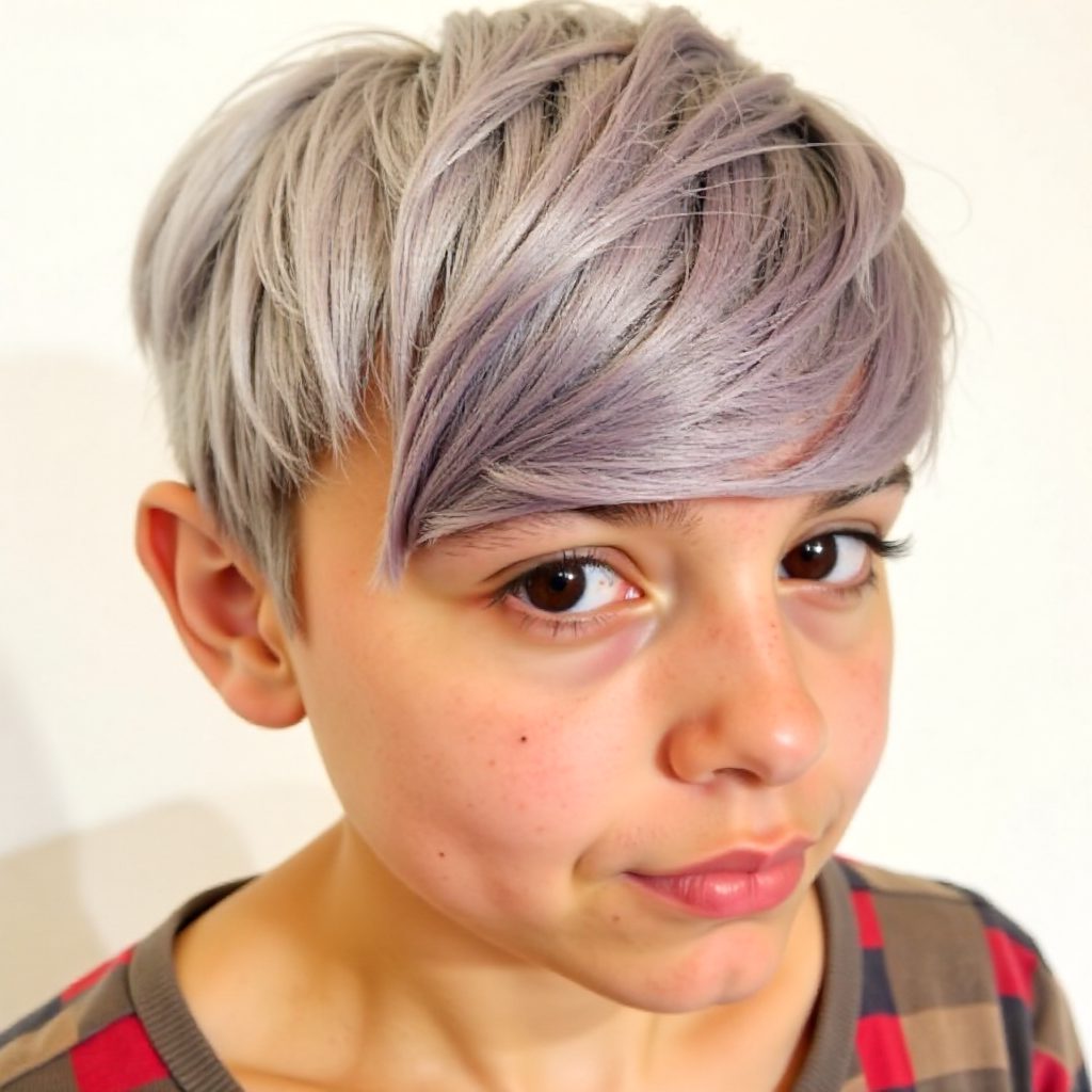 Lavender Short Hair with Long Bangs for Older Ladies