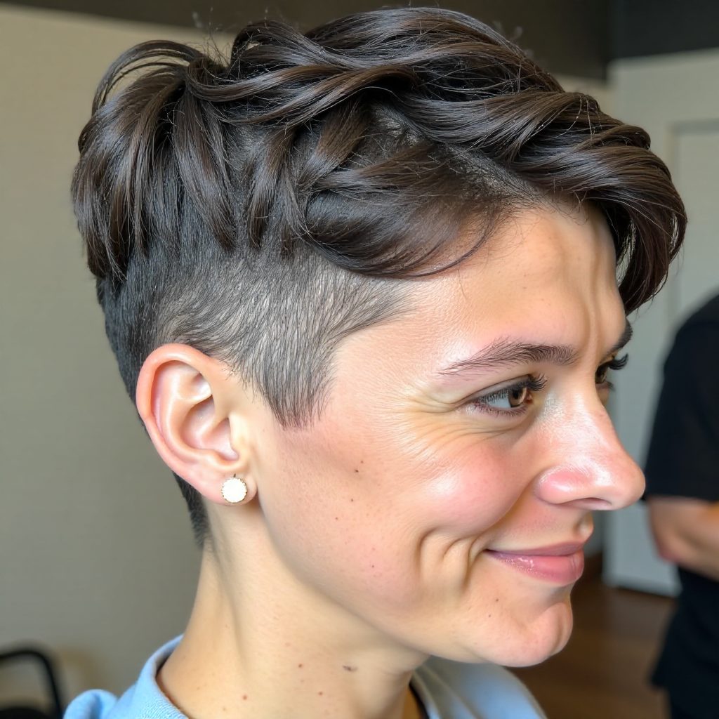 Short Spiky Cut on Dark Salt and Pepper Hair