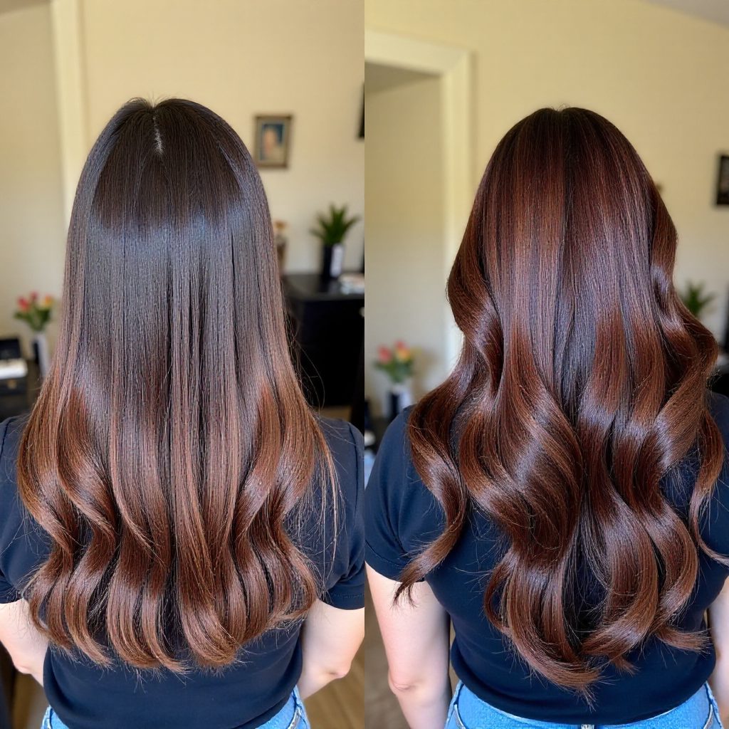 Brown Curly Hair with Subtle Highlights